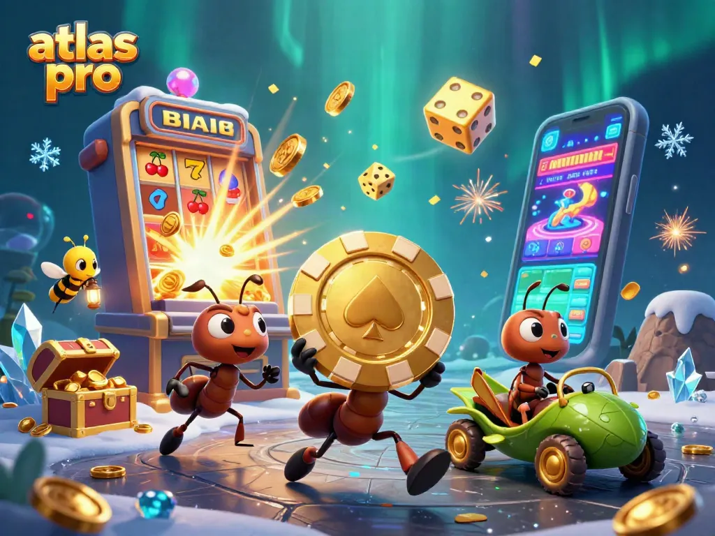 Découvrez l'expérience de jeu Atlas Pro avec des éléments de casino animés et colorés.