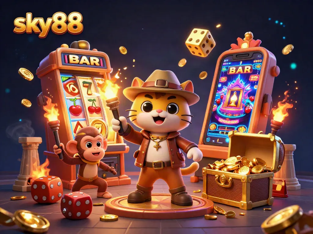 Engage with the thrilling adventures at sky88, where cartoon characters explore casino treasures.