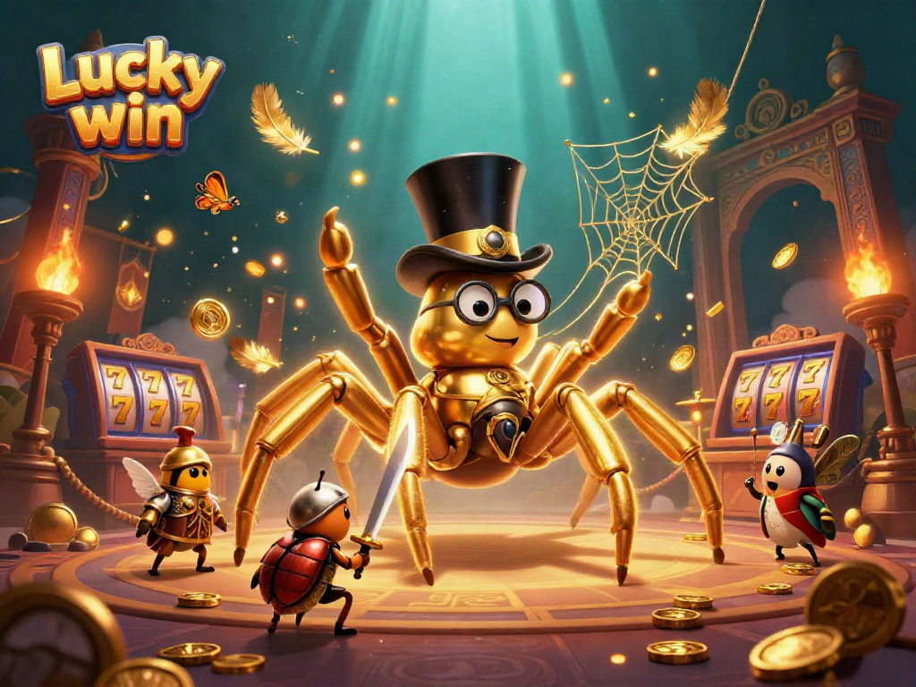 Engage in thrilling gameplay with Lucky win as a golden tarantula spins fortunes in a dynamic casino.